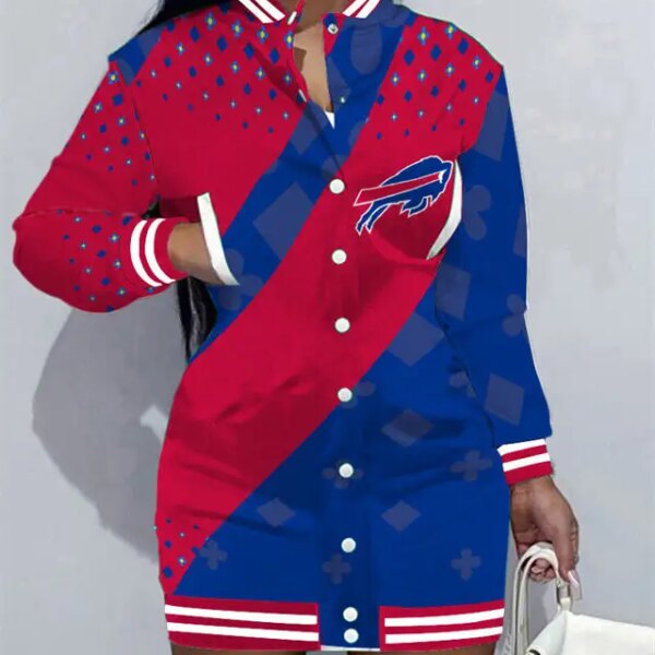 Buffalo Bills Women Button Down Jacket Dress AZBTBDJD000181