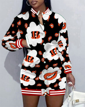 Cincinnati Bengals Women Button Down Jacket Dress AZBTBDJD000308
