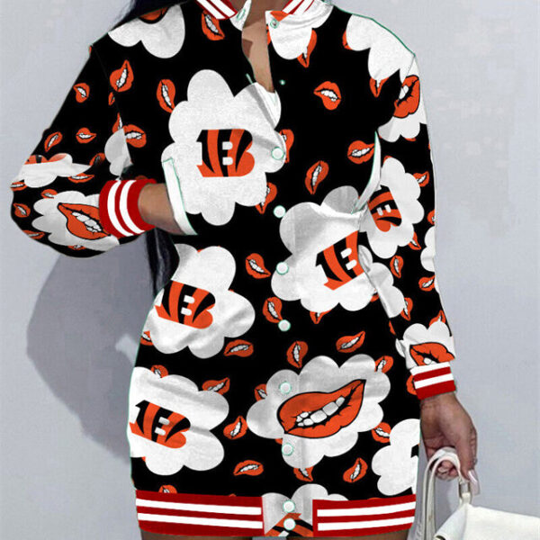Cincinnati Bengals Women Button Down Jacket Dress AZBTBDJD000308