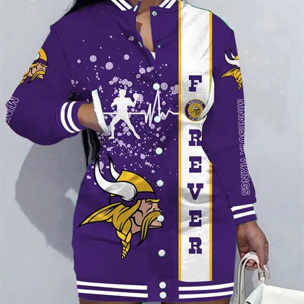 Minnesota Vikings Women Button Down Jacket Dress AZBTBDJD000293