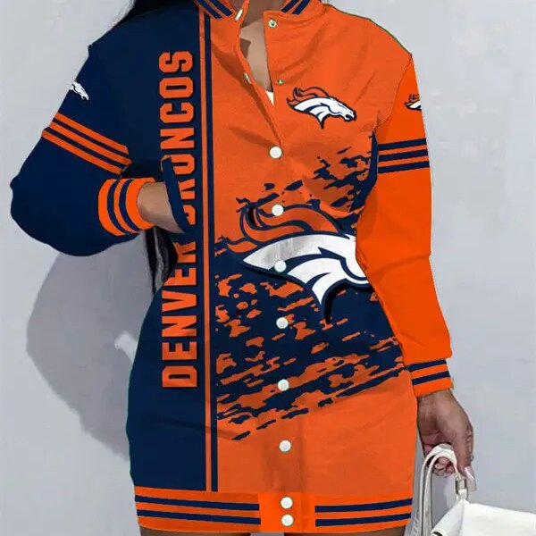 Denver Broncos Women Button Down Jacket Dress AZBTBDJD000162