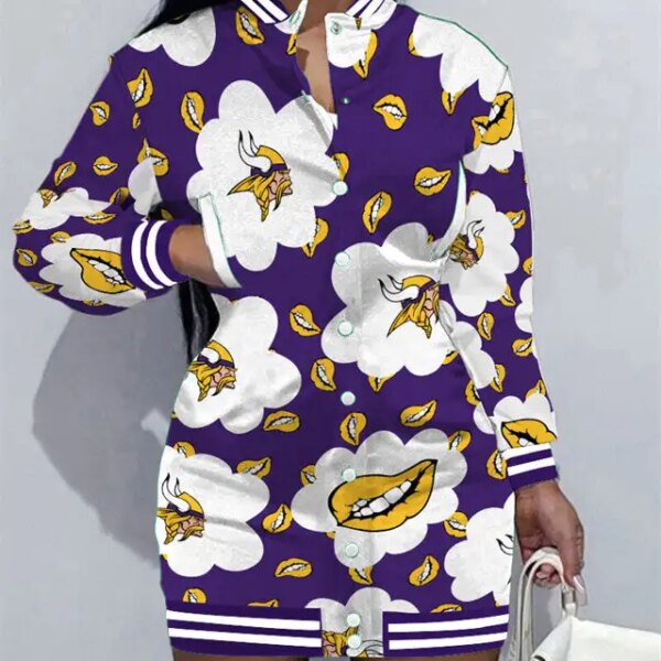 Minnesota Vikings Women Button Down Jacket Dress AZBTBDJD000023