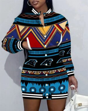 Carolina Panthers Women Button Down Jacket Dress AZBTBDJD000333