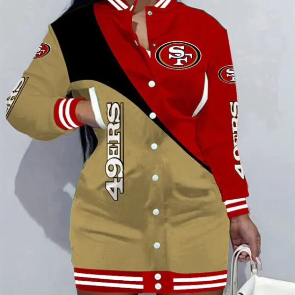 San Francisco 49ers Women Button Down Jacket Dress AZBTBDJD000260