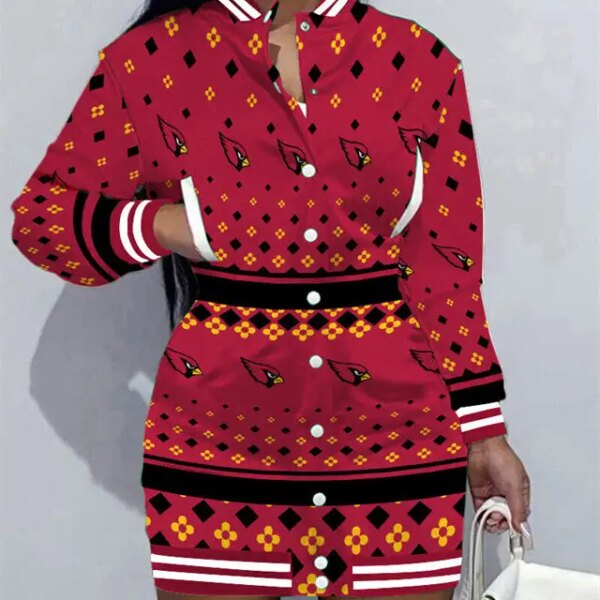 Arizona Cardinals Women Button Down Jacket Dress AZBTBDJD000121