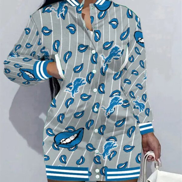 Detroit Lions Women Button Down Jacket Dress AZBTBDJD000183