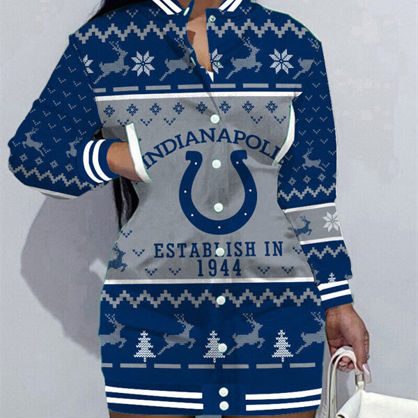Indianapolis Colts Women Button Down Jacket Dress AZBTBDJD000324