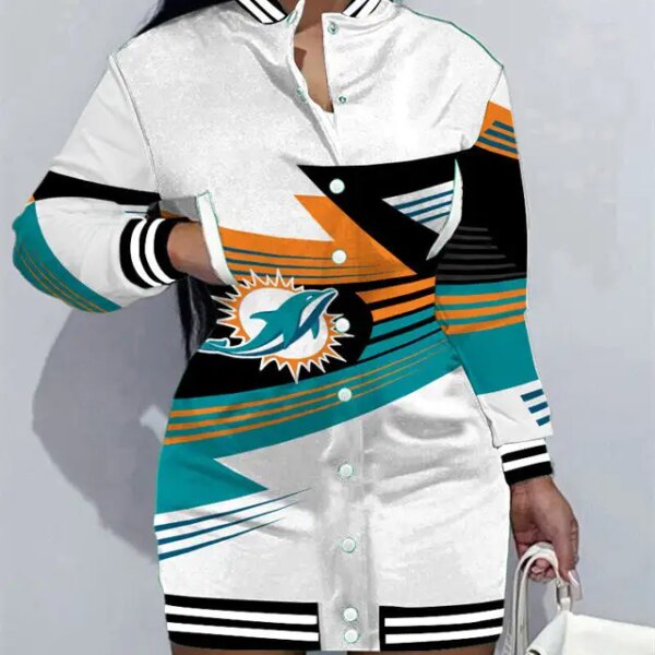 Miami Dolphins Women Button Down Jacket Dress AZBTBDJD000168