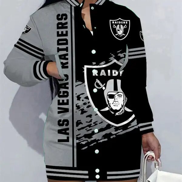 Las Vegas Raiders Women Button Down Jacket Dress AZBTBDJD000322