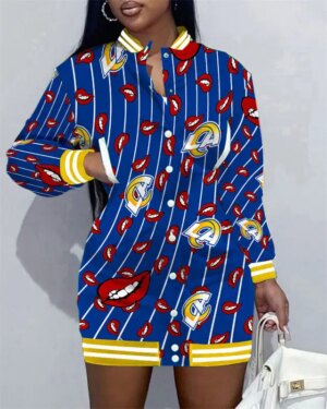 Los Angeles Rams Women Button Down Jacket Dress AZBTBDJD000253