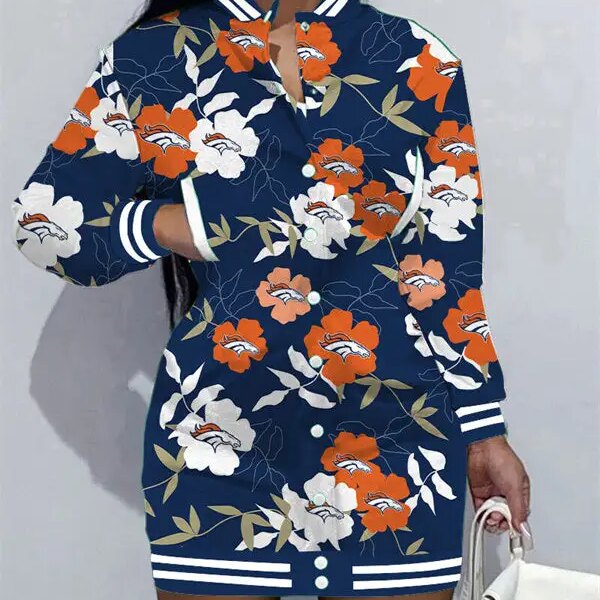 Denver Broncos Women Button Down Jacket Dress AZBTBDJD000001
