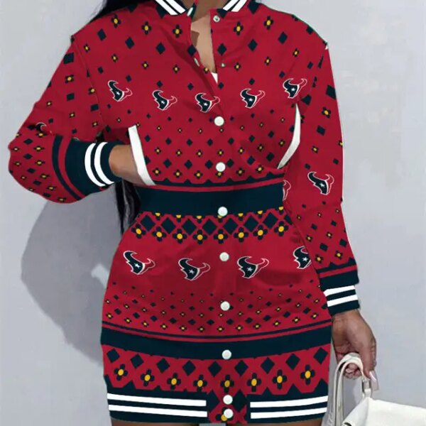 Houston Texans Women Button Down Jacket Dress AZBTBDJD000010