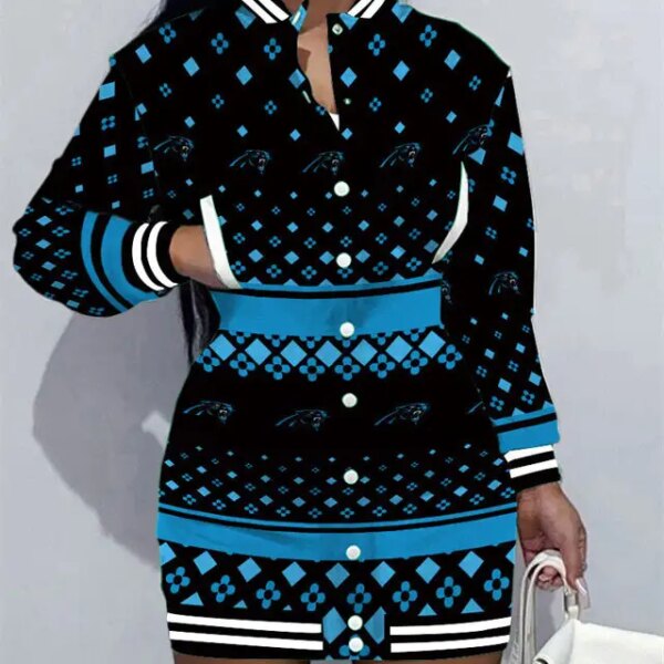 Carolina Panthers Women Button Down Jacket Dress AZBTBDJD000384