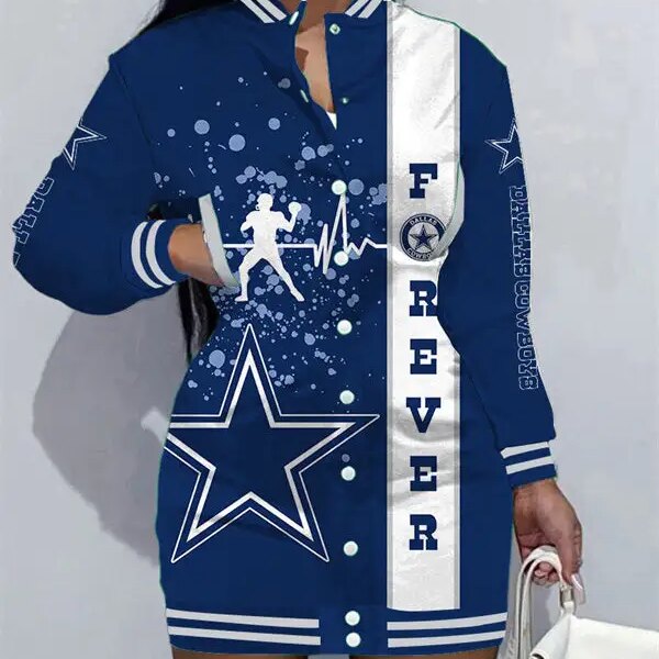 Dallas Cowboys Women Button Down Jacket Dress AZBTBDJD000382
