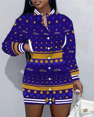 Baltimore Ravens Women Button Down Jacket Dress AZBTBDJD000374