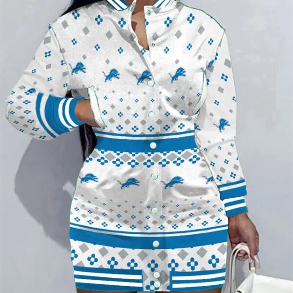 Detroit Lions Women Button Down Jacket Dress AZBTBDJD000005