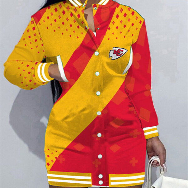 Kansas City Chiefs Women Button Down Jacket Dress AZBTBDJD000190