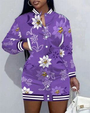Minnesota Vikings Women Button Down Jacket Dress AZBTBDJD000300