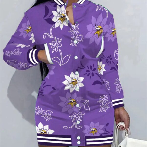 Minnesota Vikings Women Button Down Jacket Dress AZBTBDJD000300