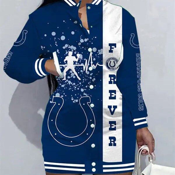 Indianapolis Colts Women Button Down Jacket Dress AZBTBDJD000104