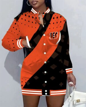 Cincinnati Bengals Women Button Down Jacket Dress AZBTBDJD000305