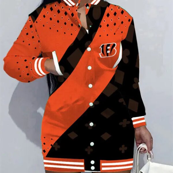 Cincinnati Bengals Women Button Down Jacket Dress AZBTBDJD000305