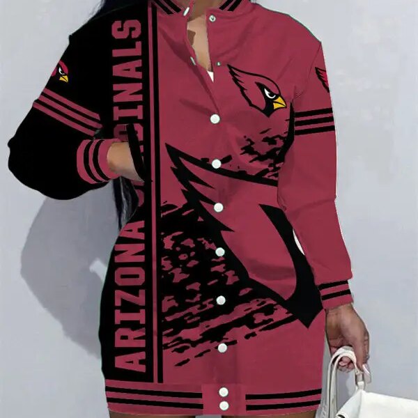 Arizona Cardinals Women Button Down Jacket Dress AZBTBDJD000117