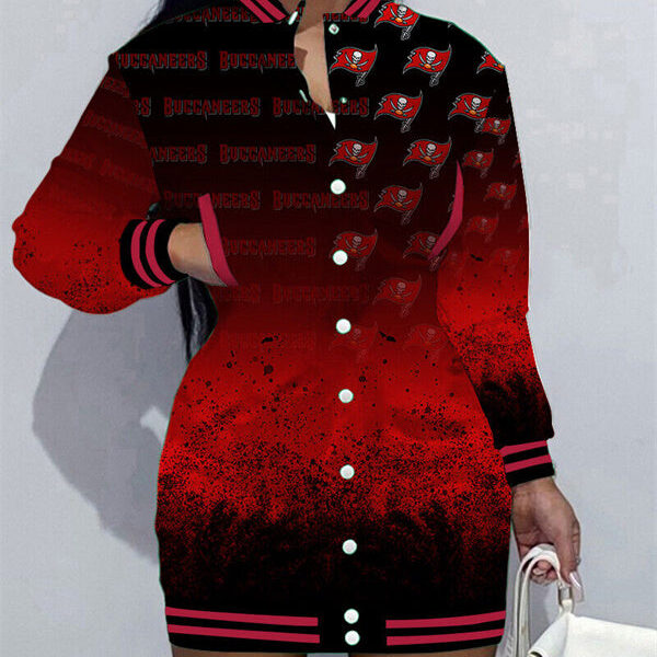 Tampa Bay Buccaneers Women Button Down Jacket Dress AZBTBDJD000040
