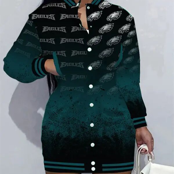 Philadelphia Eagles Women Button Down Jacket Dress AZBTBDJD000285