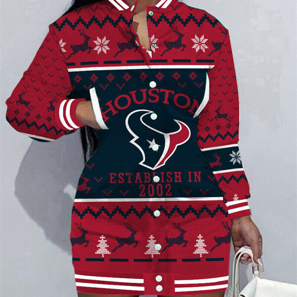 Houston Texans Women Button Down Jacket Dress AZBTBDJD000389