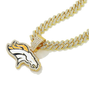 Denver Broncos Hip Hop Iced Out Bling Pendant Cuban Chain