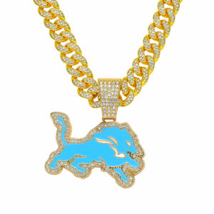 Detroit Lions Hip Hop Iced Out Bling Pendant Cuban Chain