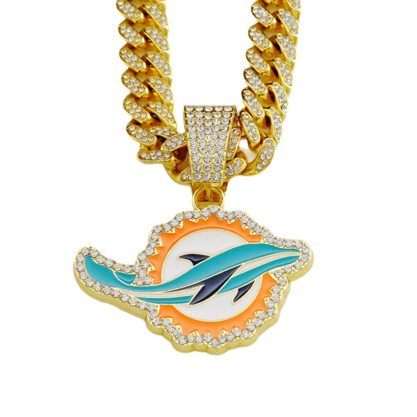 Miami Dolphins Hip Hop Iced Out Bling Pendant Cuban Chain