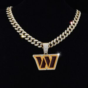 Washington Commanders Hip Hop Iced Out Bling Pendant Cuban Chain