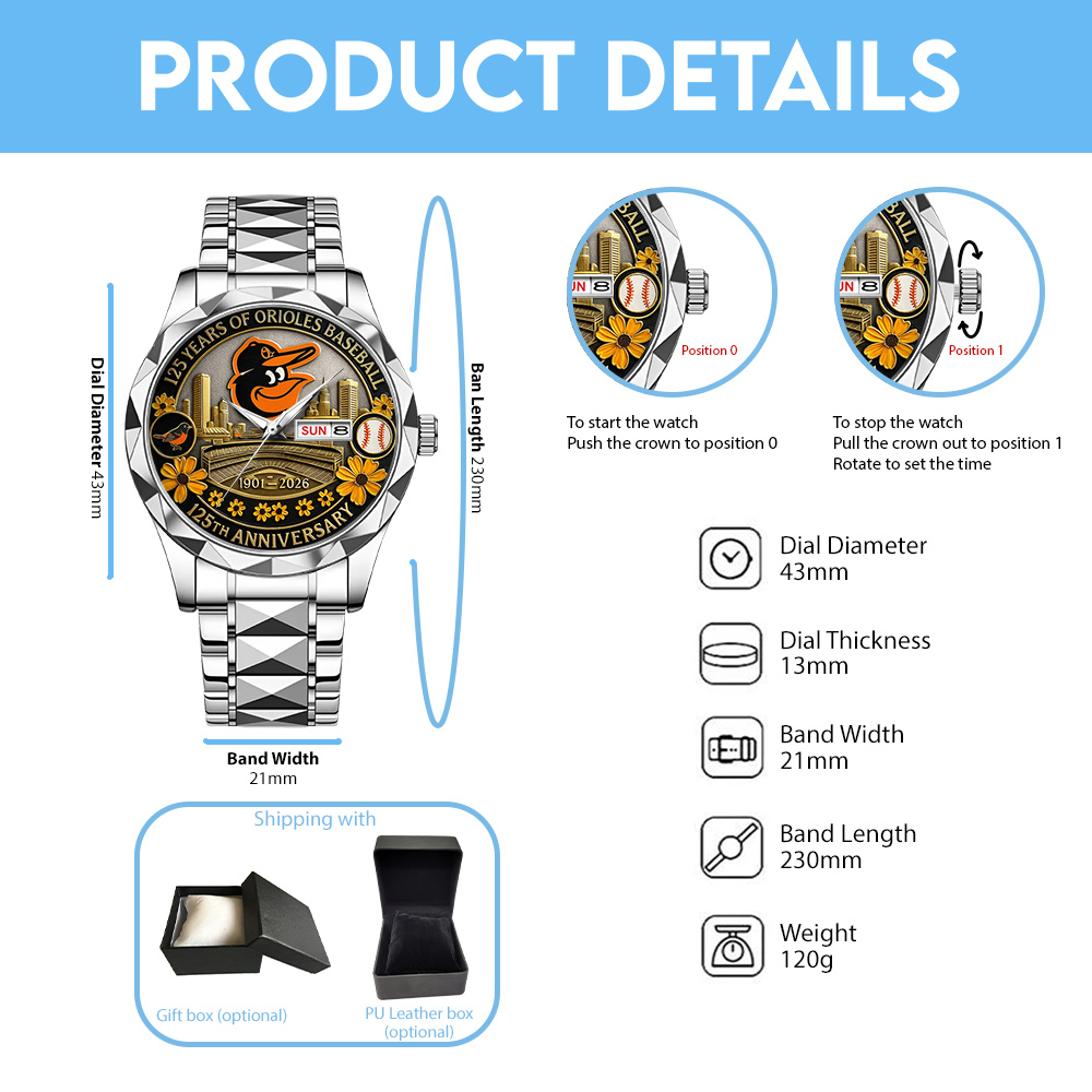 Baltimore Orioles 125th Anniversary 1901-2026 Alloy Luxury Quartz Watch – TANTN15619 - Image 4
