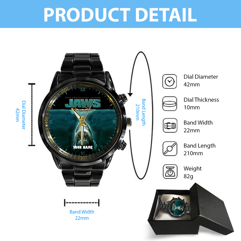 Personalized Jaws Black Stainless Steel Watch – GNE 3461 - Image 4