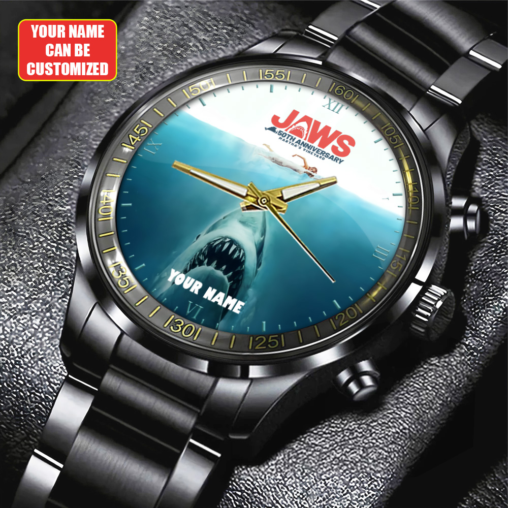 Personalized Jaws Black Stainless Steel Watch – GNE 3462