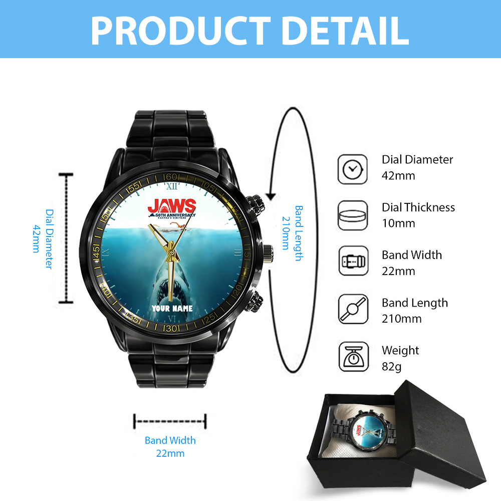 Personalized Jaws Black Stainless Steel Watch – GNE 3462 - Image 4