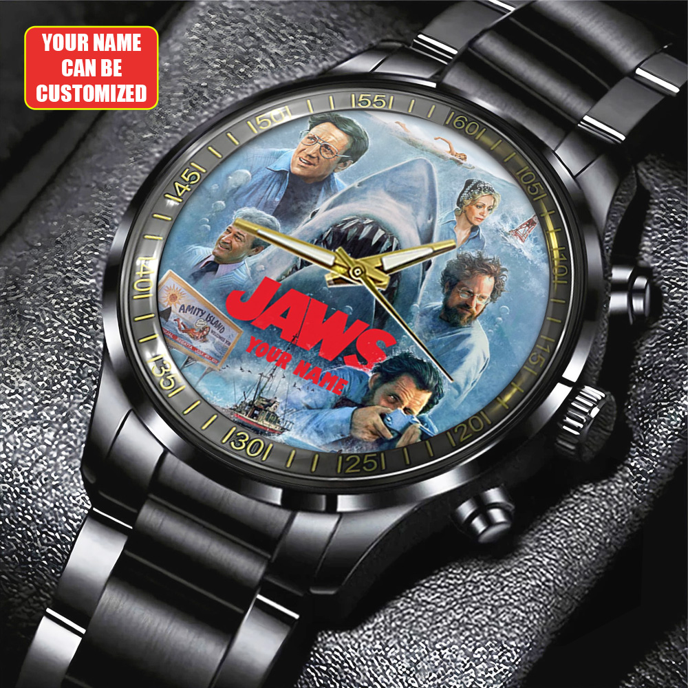 Personalized Jaws Black Stainless Steel Watch – GNE 3463