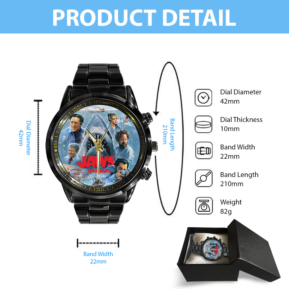 Personalized Jaws Black Stainless Steel Watch – GNE 3463 - Image 4