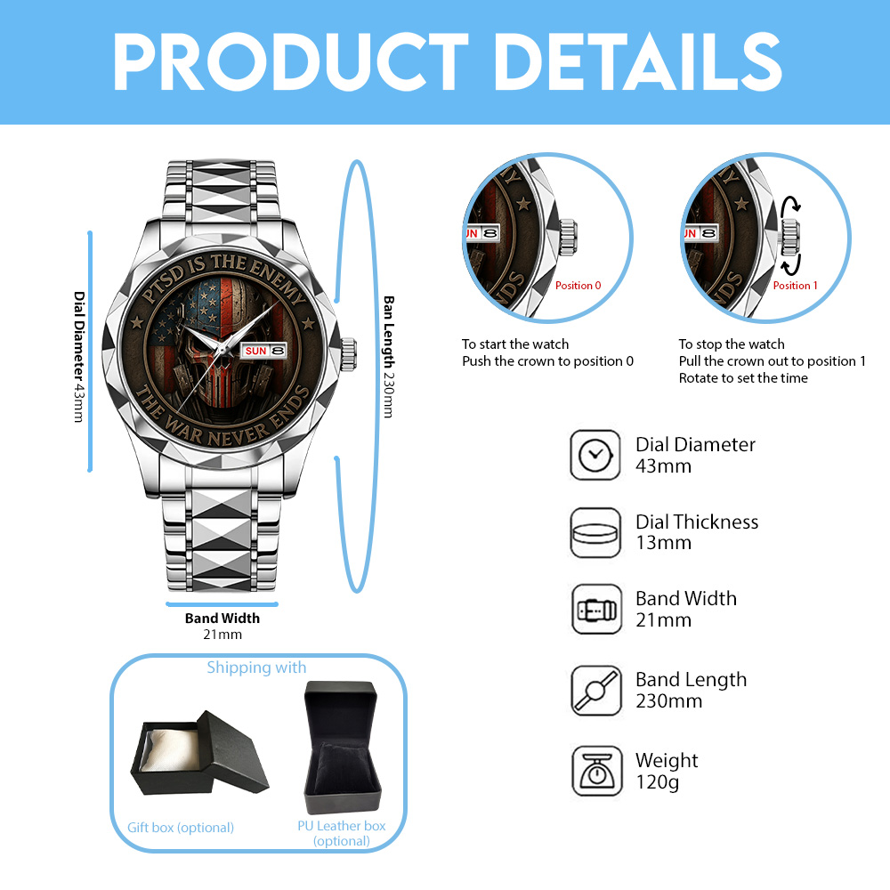 PTSD Awareness Veterans Alloy Luxury Quartz Watch – TANTN15627 - Image 4