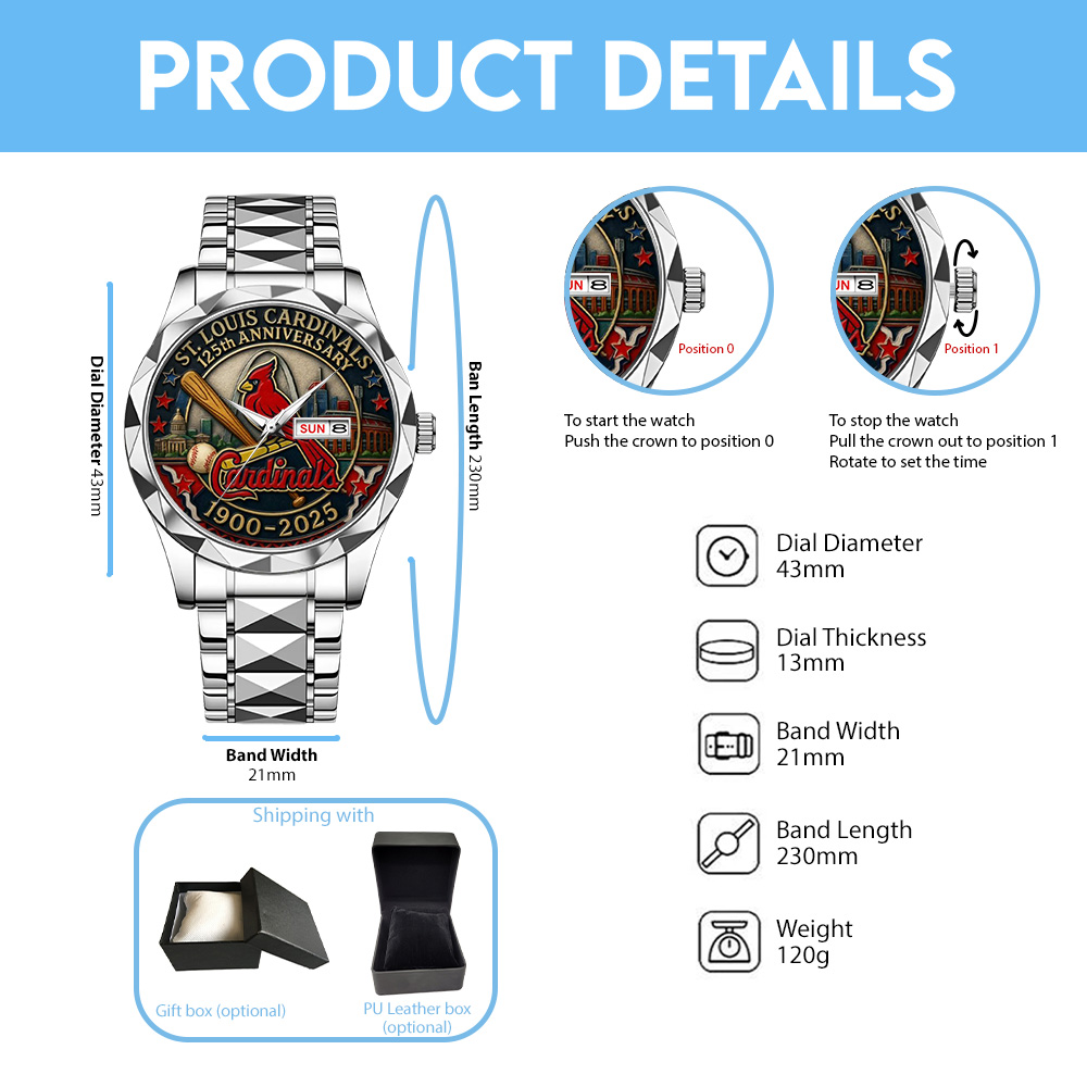 St. Louis Cardinals 125th Anniversary 1900-2025 Alloy Luxury Quartz Watch – TANTN15615 - Image 4