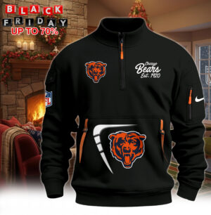 Hot New 2026 Chicago Bears Half-Zip Pullover – Black Winter Edition