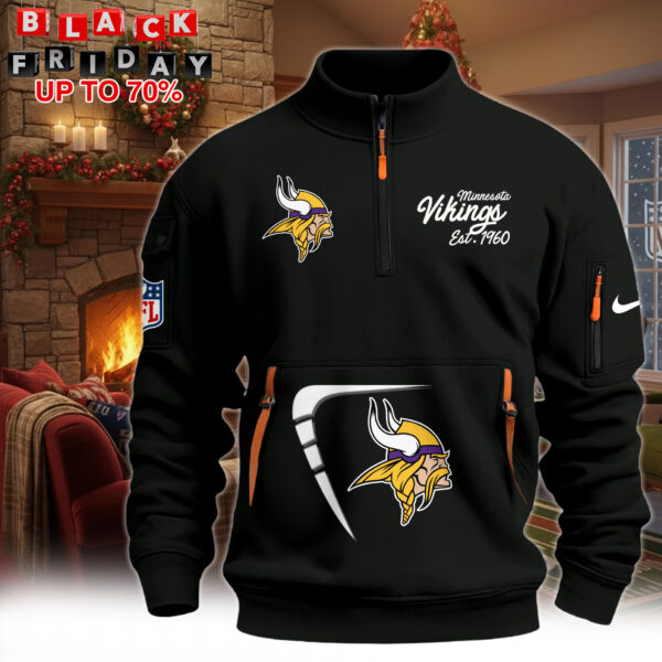 Hot New 2026 Minnesota Vikings Half-Zip Pullover – Black Winter Edition