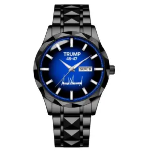 TRUMP 45-47 Watch 2025 Luxury Black Steel – Signature Royal Blue Dial