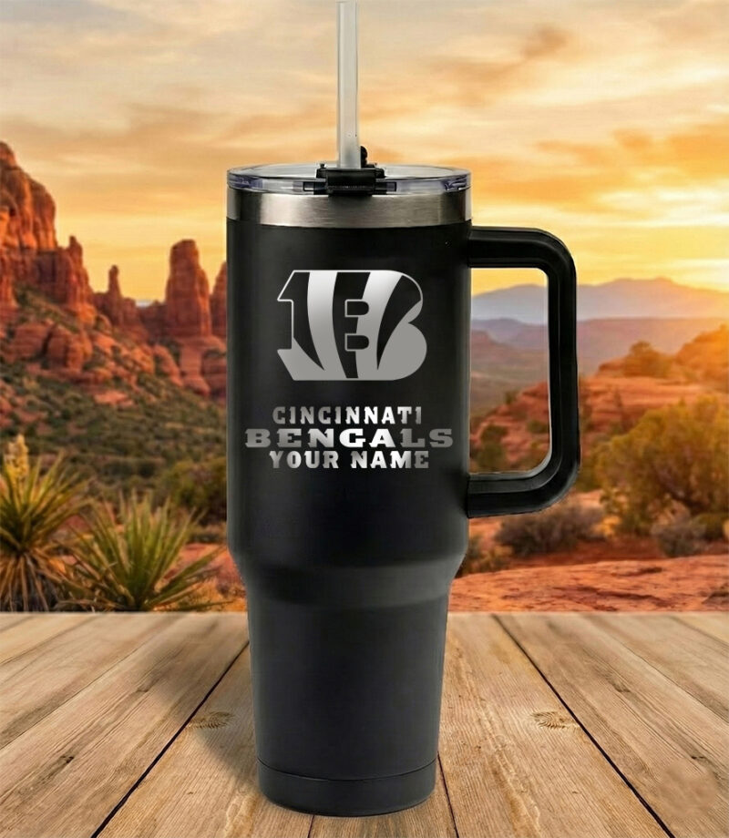 Cincinnati Bengals Custom Name Football Fan 40oz Insulated Tumbler Black