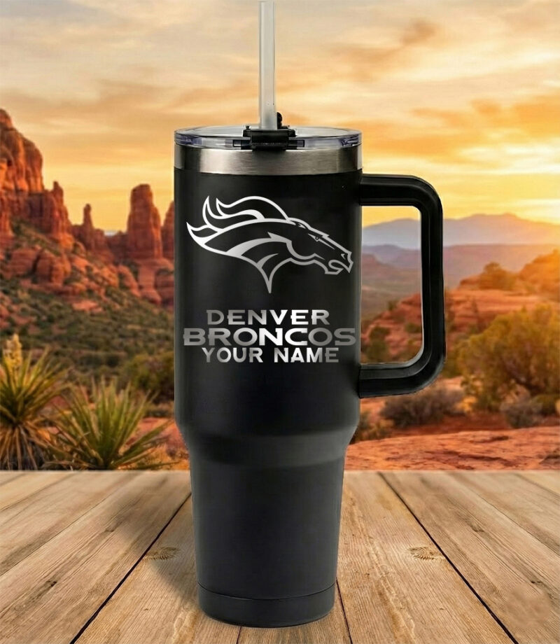 Denver Broncos Custom Name Football Fan 40oz Insulated Tumbler Black