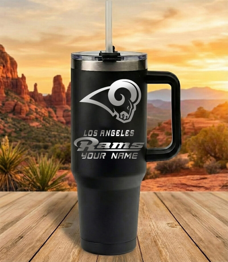 Los Angeles Rams Custom Name Football Fan 40oz Insulated Tumbler Black