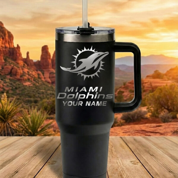 Miami Dolphins Custom Name Football Fan 40oz Insulated Tumbler