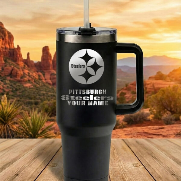 Pittsburgh Steelers Custom Name Football Fan 40oz Insulated Tumbler